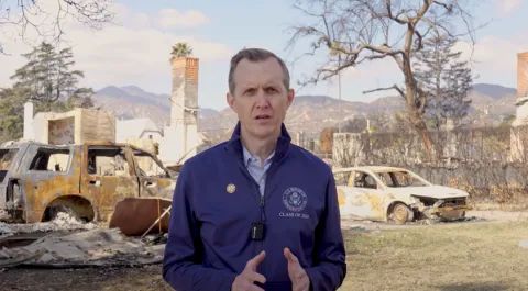 Rep. Whitesides in front of Los Angeles County fire site