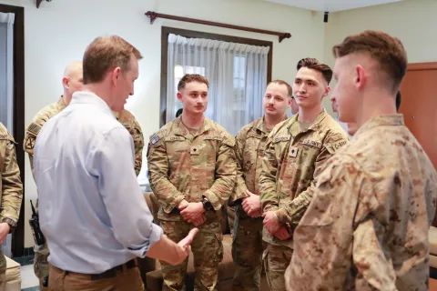 Congressman George Whitesides spends time with U.S. service members stationed in Iraq.
