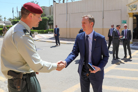 Congressman George Whitesides and members of the House Armed Service Committee meet with U.S. and NATO OIR Armed Forces Members in Baghdad.