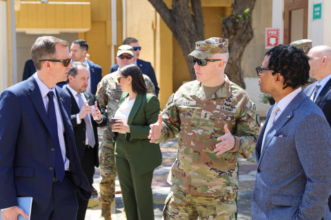 Congressman George Whitesides and members of the House Armed Service Committee meet with U.S. and NATO OIR Armed Forces Members in Baghdad.